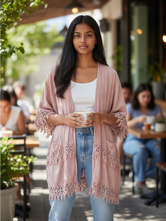 Valentina Tops - Valentina Soft Blush Open-Front Detailed Top